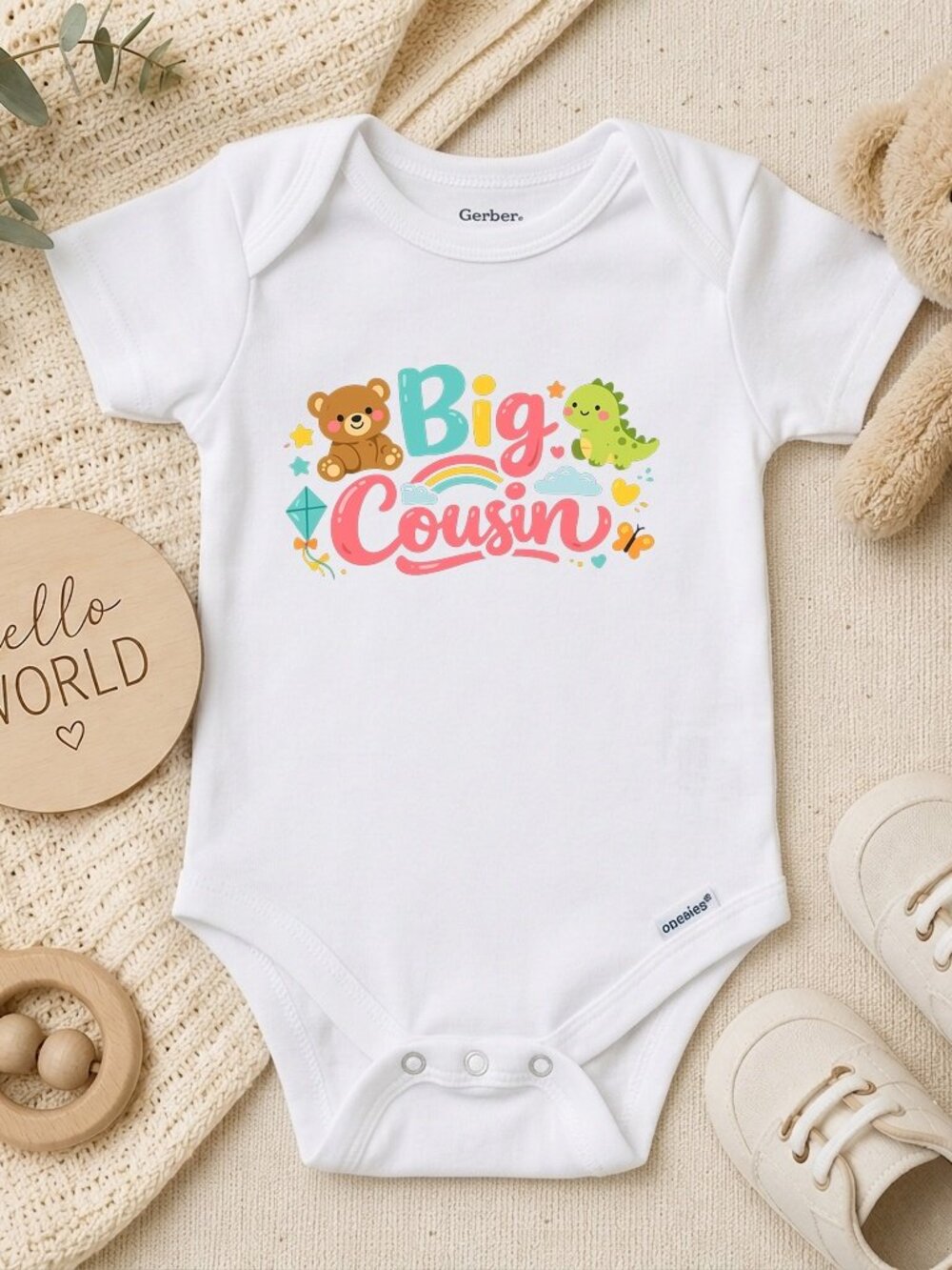 Big Cousin Retro Style Baby Gift Natural Unisex ONESIE®